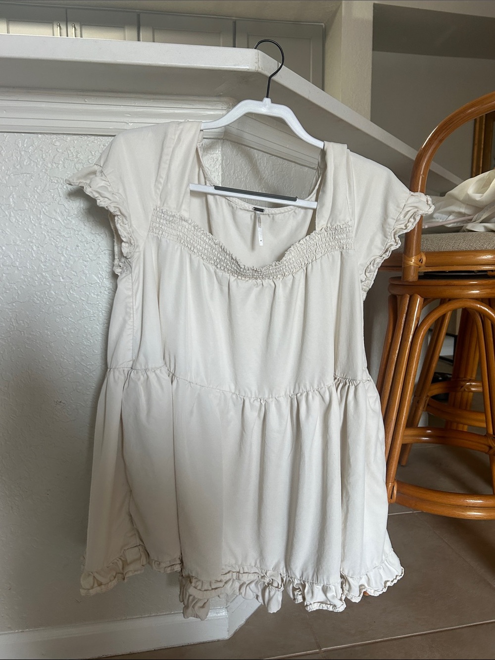 Free People Cream Ruffled Mini Dress